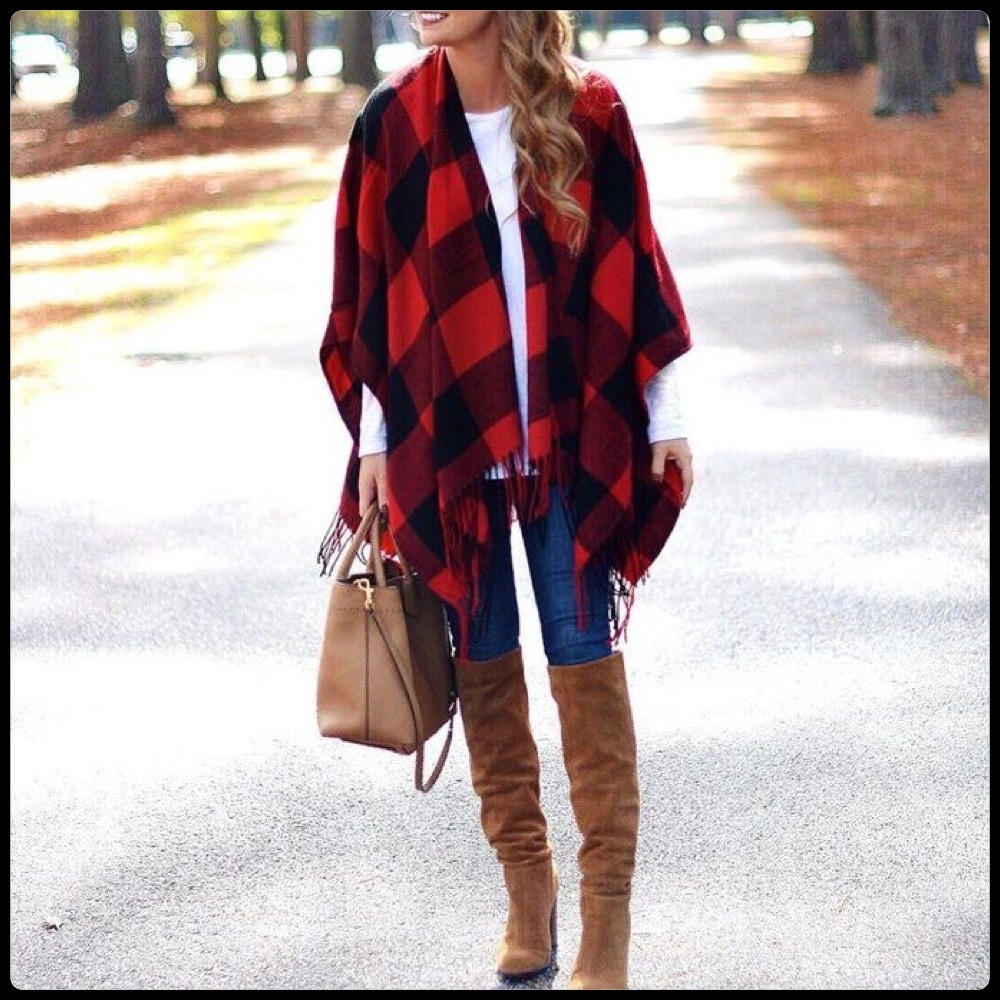 Buffalo Check Red & Black Poncho